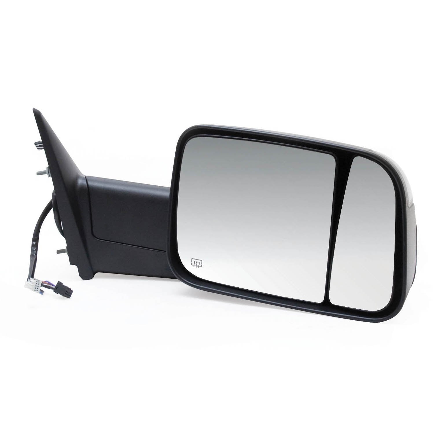K Source Towing Mirror Passenger-Side – For 2009-2012 Ram Pick-Up 1500, 2500, 3500, Textured black, Turn signal, Puddle lamp, Flip-out-head, Dual lens, Foldaway