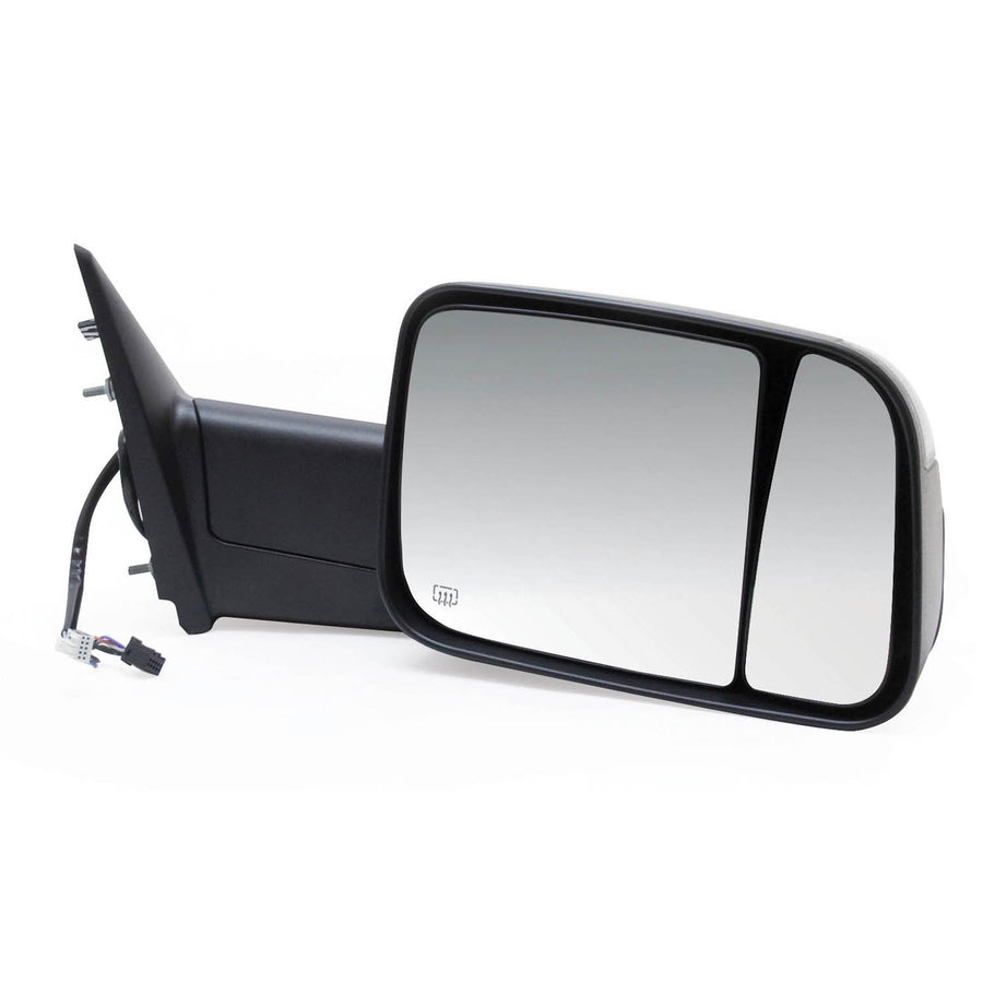 K Source Towing Mirror Passenger-Side – For 2009-2012 Ram Pick-Up 1500, 2500, 3500, Textured black, Turn signal, Puddle lamp, Flip-out-head, Dual lens, Foldaway