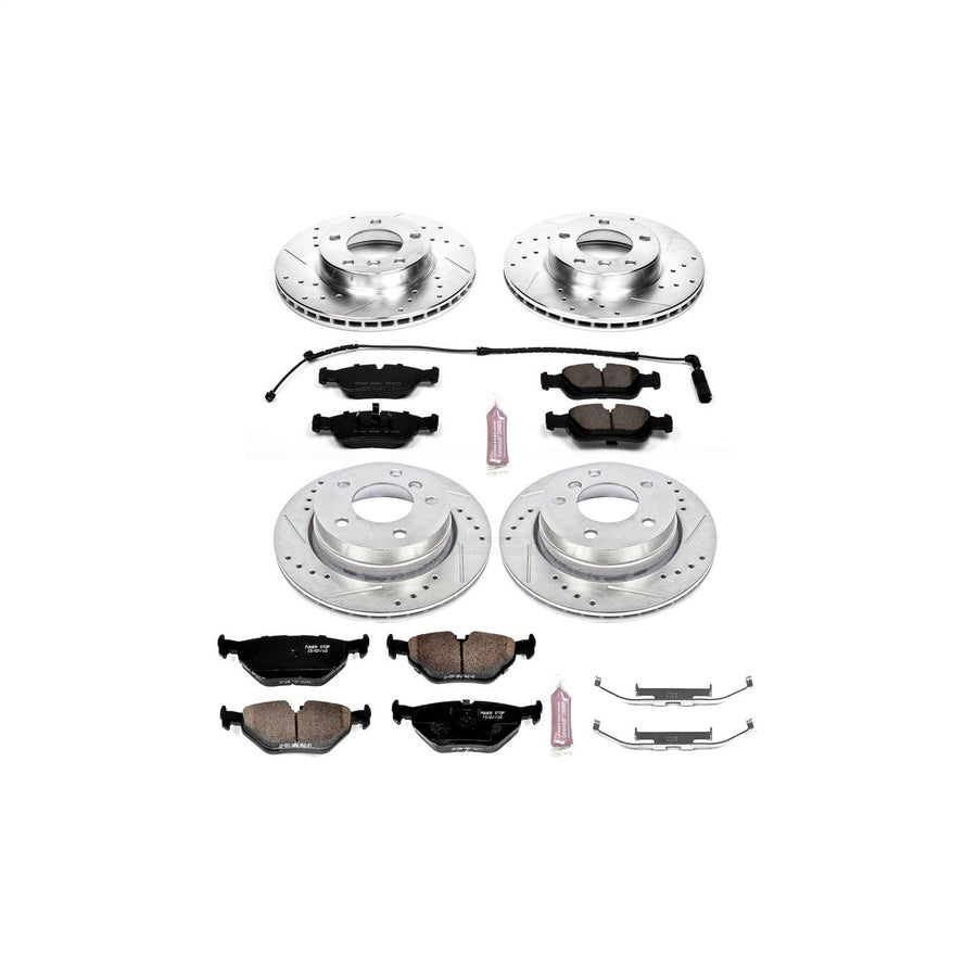 Power Stop K507 Z23 Carbon Fiber Brake Pads with Front and Rear Drilled & Slotted Brake Rotors Kit
