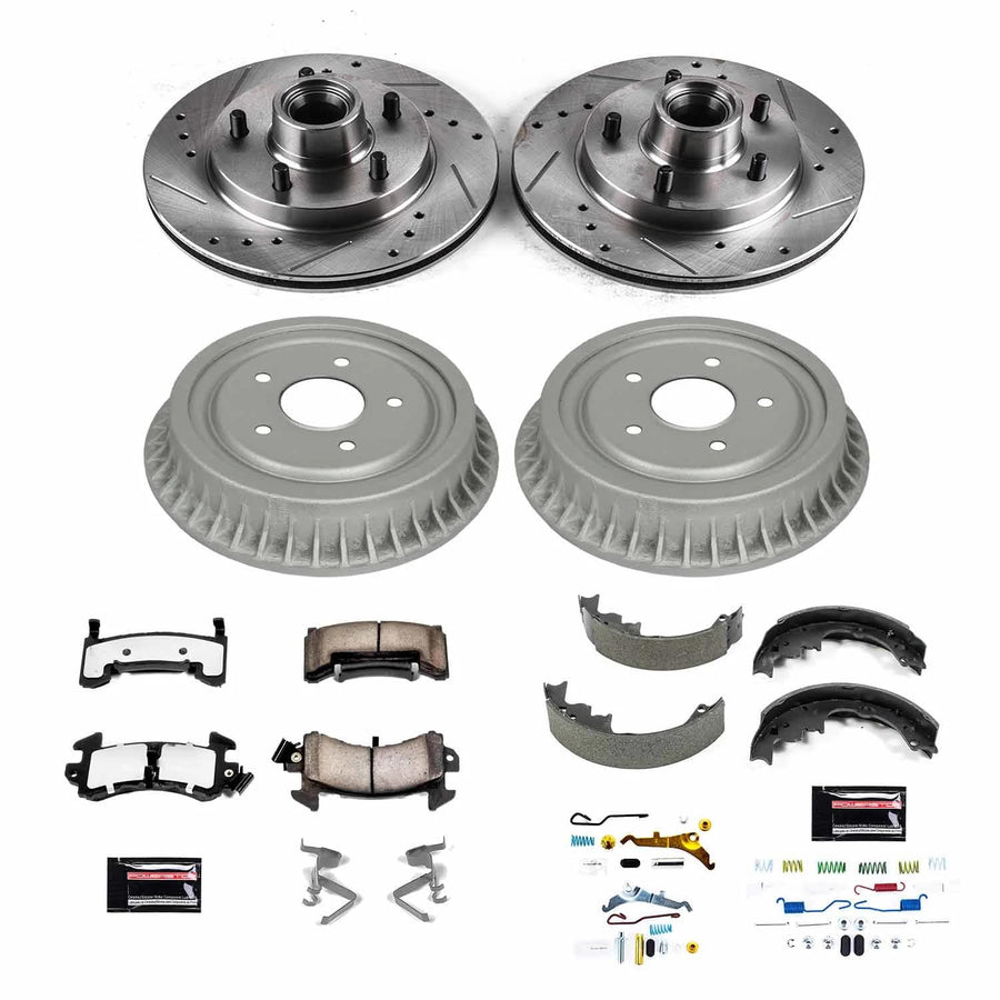 Power Stop Brake Kit Front and Rear For 1992 1993 1994 1995 Chevrolet LLV - Truck & Tow Carbon Fiber Ceramic Pads, Drums, & Drilled and Slotted Rotors Replacement, K15049DK-36