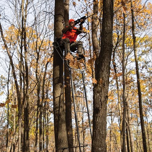 Relax Wide™ LS 1-Man Ladder Stand, Rivers Edge® 16’9” Height, Lockdown™ Strapping System, Wide TearTuff™ Mesh Seat, 23” Wide Platform, Removable Padded Shooting Rail, RE672