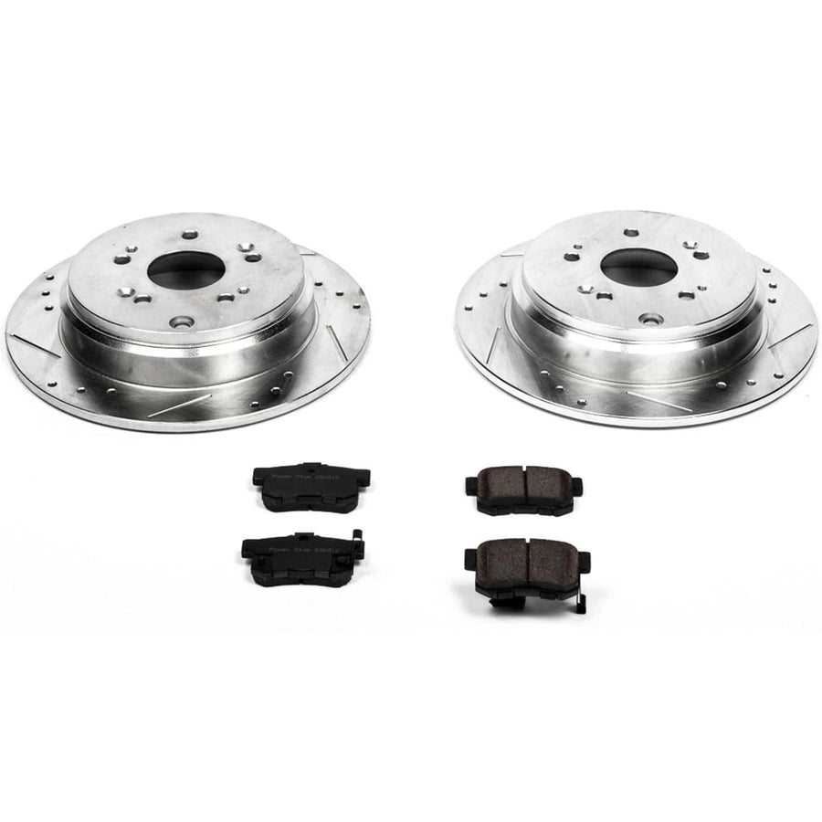 Power Stop K3098 Z23 Rear Carbon Fiber Brake Pads with Drilled & Slotted Brake Rotors Kit For Acura RDX 2007-2012 [Model Specific]
