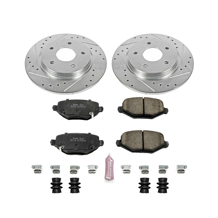 Power Stop K6544 Z23 Carbon Fiber Brake Pads with Drilled & Slotted Brake Rotors Kit For Chrysler Town & Country, Dodge Grand Caravan, Dodge Jour, Ram C/V, VW Routan [Model Specific]