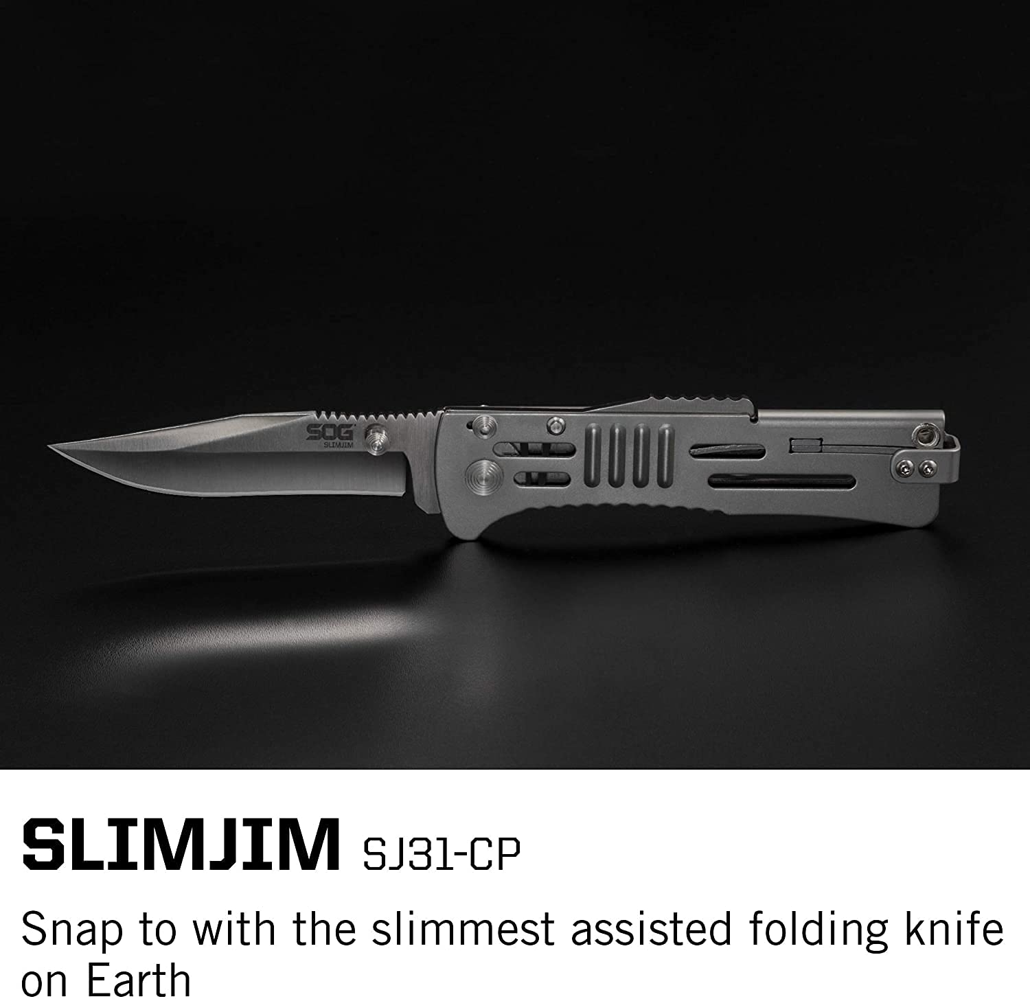 SOG Folding SlimJim Pocket Knife- SOG Assisted Technology w/ Tactile Bumps and Cutout Aid, Reversible Carry Clip, AUS-8 Stainless Steel Body (SJ31-CP), One Size, Hardcase Black