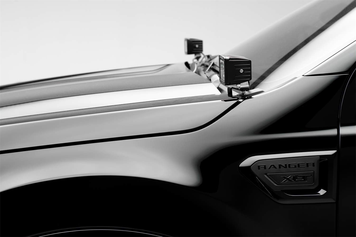ZROADZ LED Kit Ditch Hood Hinge - Compatible w/ 2019-2021 Ford Ranger - Incl. (2) 3 Inch LED Pod Lights - Mild Steel Gloss Black Finish - Bolt-On Easy Installation - PN #Z365821-KIT2