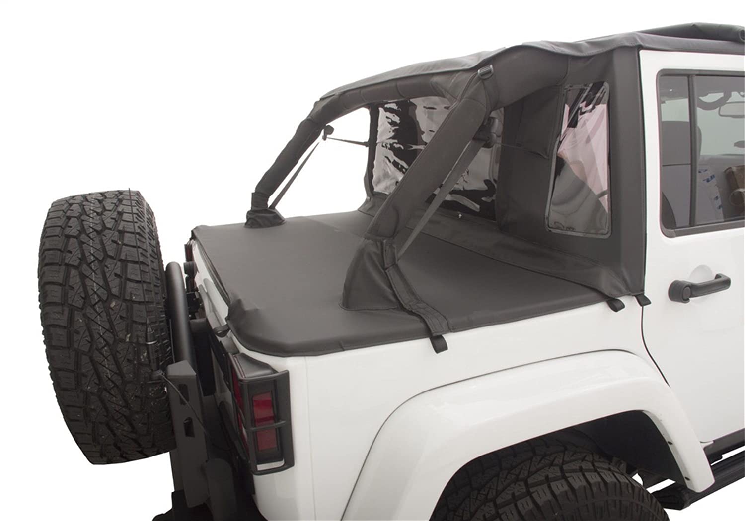 TrailView RAMPAGE PRODUCTS Soft Top for Jeep Wrangler JK | Tonneau Style Rear Cover, Sail Cloth, Black Diamond | 990135 | Fits 2007-2018 Jeep Wrangler JKU 4-Door