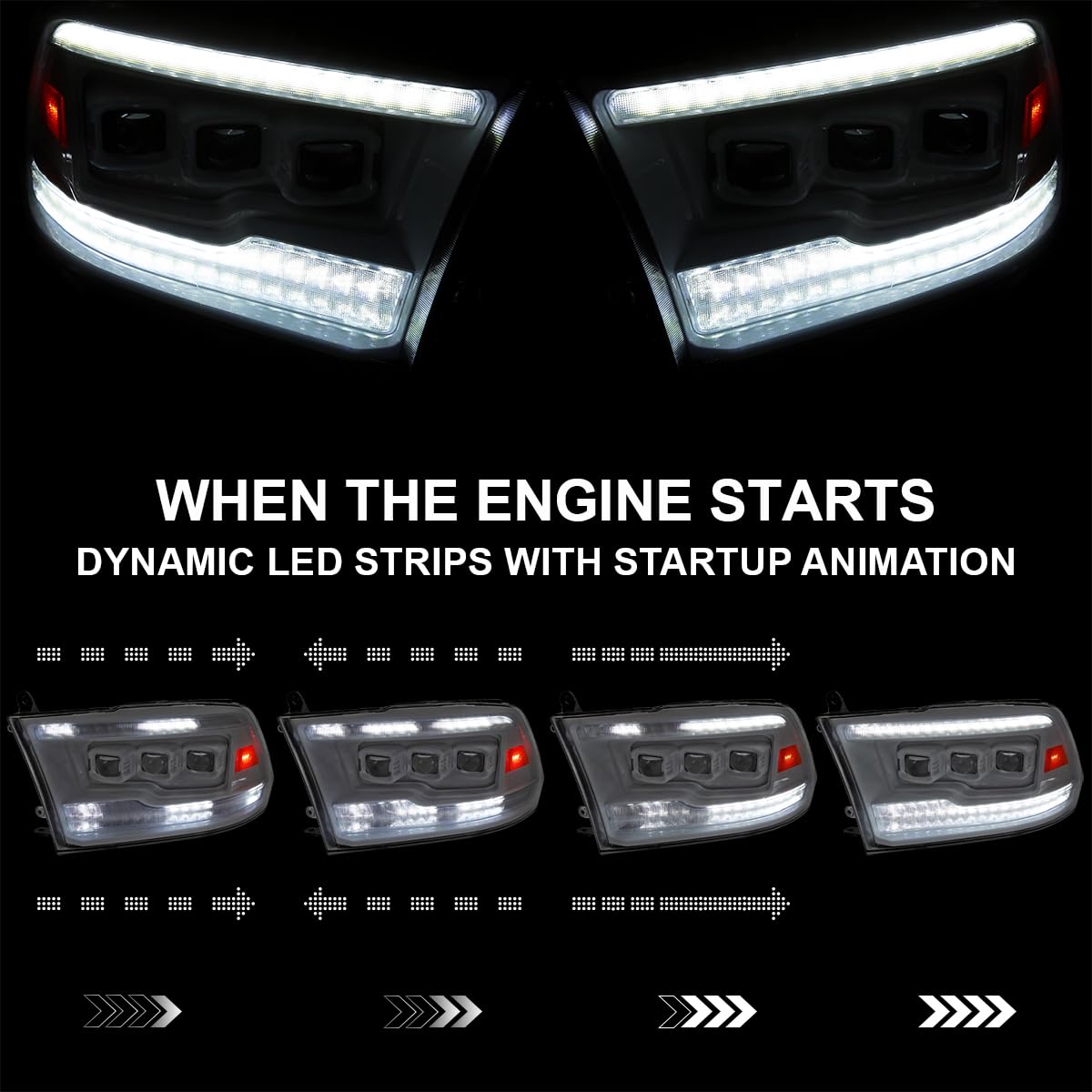 Special Edition SPEC-D TUNING Arctic White Full LED Switchback Sequential Projector Headlights Compatible with 2009-2019 Dodge Ram 1500, 2010-2019 Ram 2500/3500, Left + Right Pair Headlamps Assembly