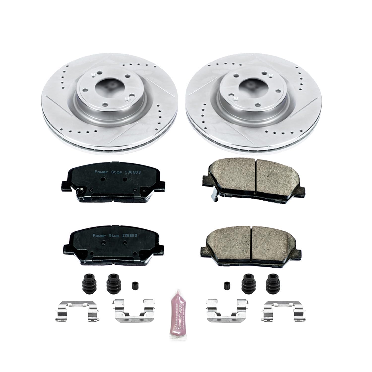 Power Stop K6169 Z23 Carbon Fiber Brake Pads with Drilled & Slotted Brake Rotors Kit For Hyundai Genesis Coupe 2010-2016 [Model Specific]