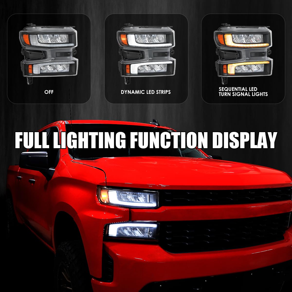 Full LED Strip Headlights SPEC-D TUNING w/Switchback Sequential Turn Signals and Startup Animation Compatible with 2019-2021 Chevy Silverado 1500, 2022 Chevy Silverado 1500 LTD