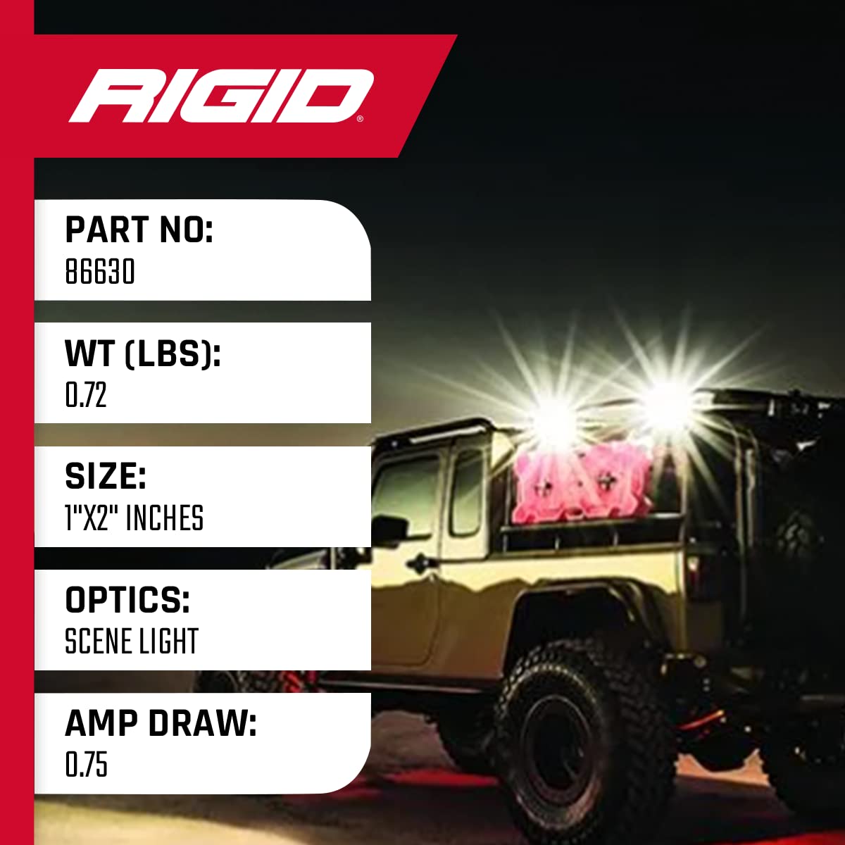 DC Rigid Industries 86630 Black/Amber Scene Floodlight (1x2 65 Degree)