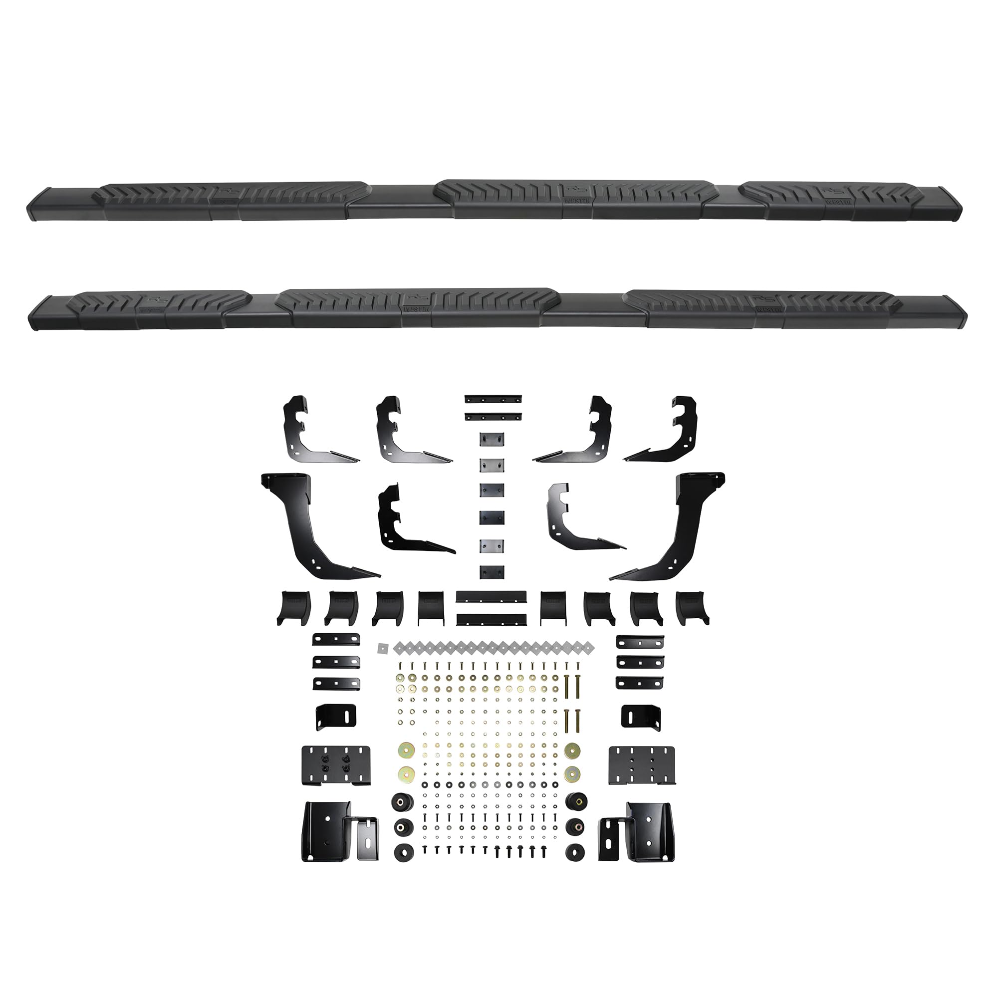 28-534735 Westin R5 Modular Wheel to Wheel Nerf Bars fits 2019-2024 Ram 1500 Quad Cab 6'5" Bed (Exc 2019-2023 1500 Classic) Black Pair