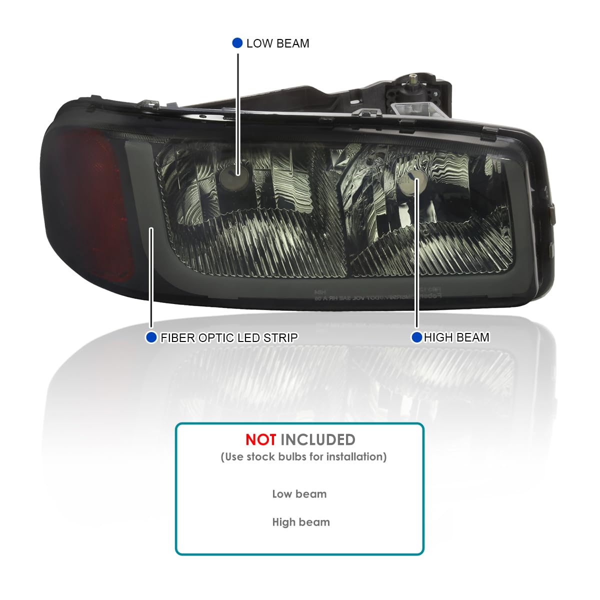 Chrome Housing SPEC-D TUNING Smoke Lens Headlights Lamps+LED Tube Strip Compatible with 1999-2006 GMC Sierra 1500/2500/3500, Left + Right Pair Headlamp Assembly
