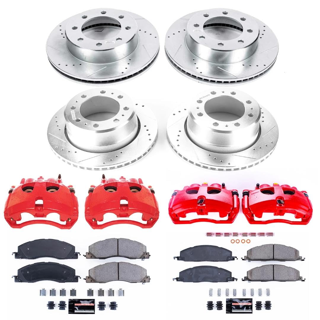 Z23 Evolution Power Stop KC7141A Front and Rear Brake Caliper Kit-Brake Rotors, Carbon-Fiber Ceramic Brake Pads, Calipers For Ram 3500 2013-2018 [Model Specific]