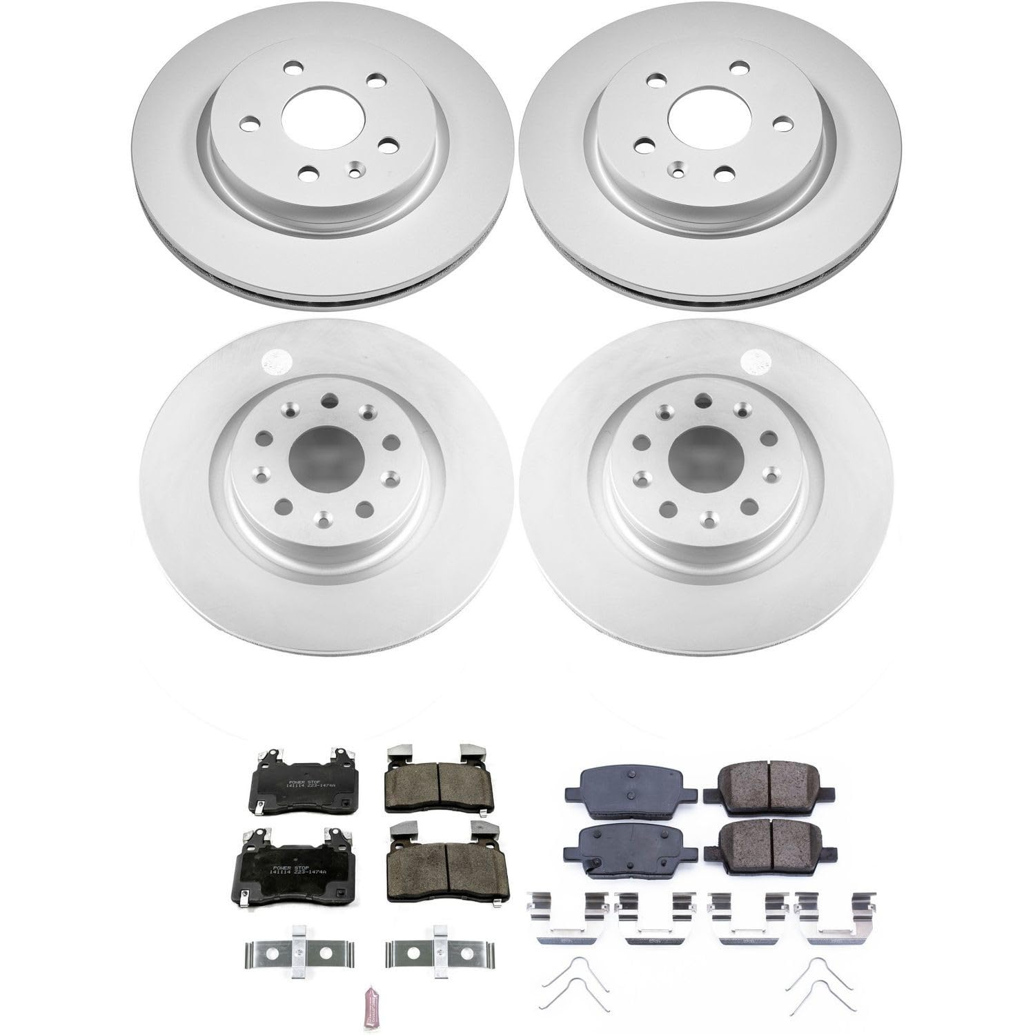 Power Stop CRK7292 Brake Rotor Coated and Ceramic Brake Pads- Front & Rear For Cadillac CT6 2016-2018 [Model Specific]