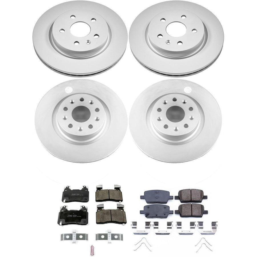 Power Stop CRK7292 Brake Rotor Coated and Ceramic Brake Pads- Front & Rear For Cadillac CT6 2016-2018 [Model Specific]