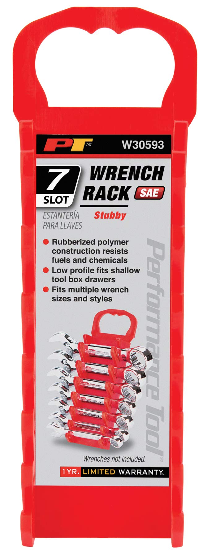 W30593 Performance Tool Rubberized Polymer Wrench Holder for SAE Sizes 5/16-Inch to 11/16-Inch - Non-Slip, Space Saving, Chemical Resistant