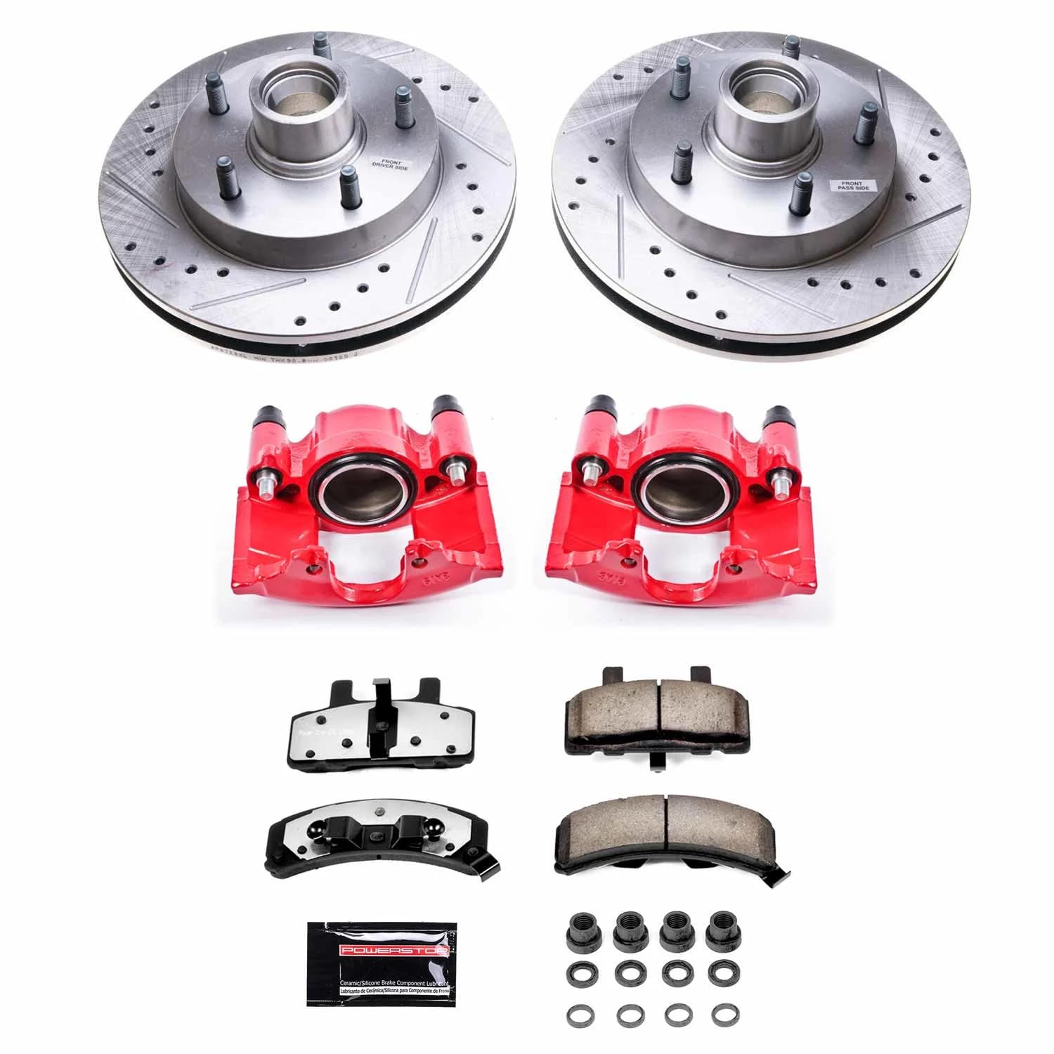 Power Stop Z36 KC4875-36 Truck & Tow Front Brake Kit-Drilled/Slotted Rotors, Carbon Ceramic Brake Pads & Calipers For Dodge Ram 1500 1994-1999 [Model Specific]