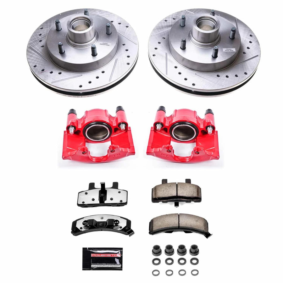 Power Stop Z36 KC4875-36 Truck & Tow Front Brake Kit-Drilled/Slotted Rotors, Carbon Ceramic Brake Pads & Calipers For Dodge Ram 1500 1994-1999 [Model Specific]