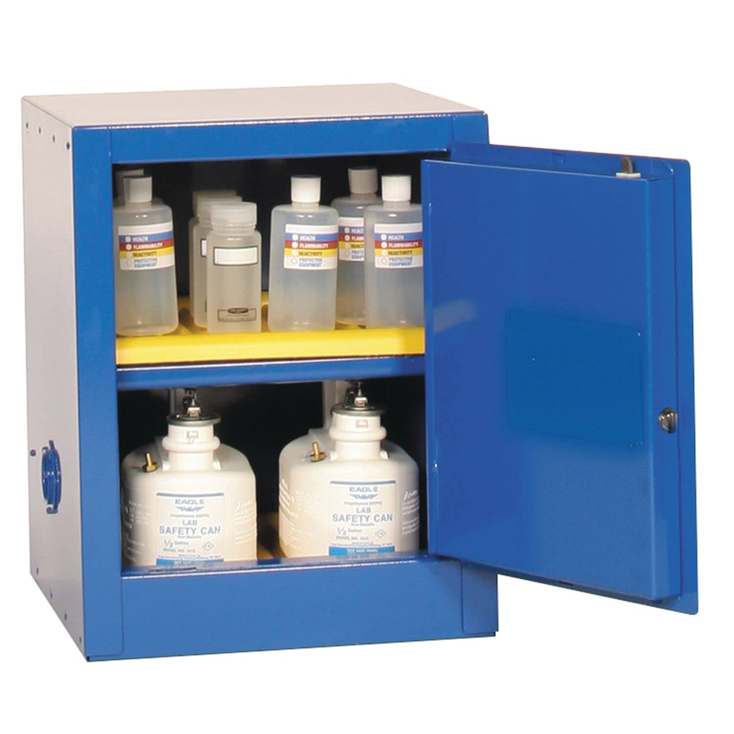 Eagle 4 Gallon Metal Acid and Corrosive Safety Cabinet, 1 Shelf, 1 Door, Manual Close, Made in The USA, Blue, CRA1904X