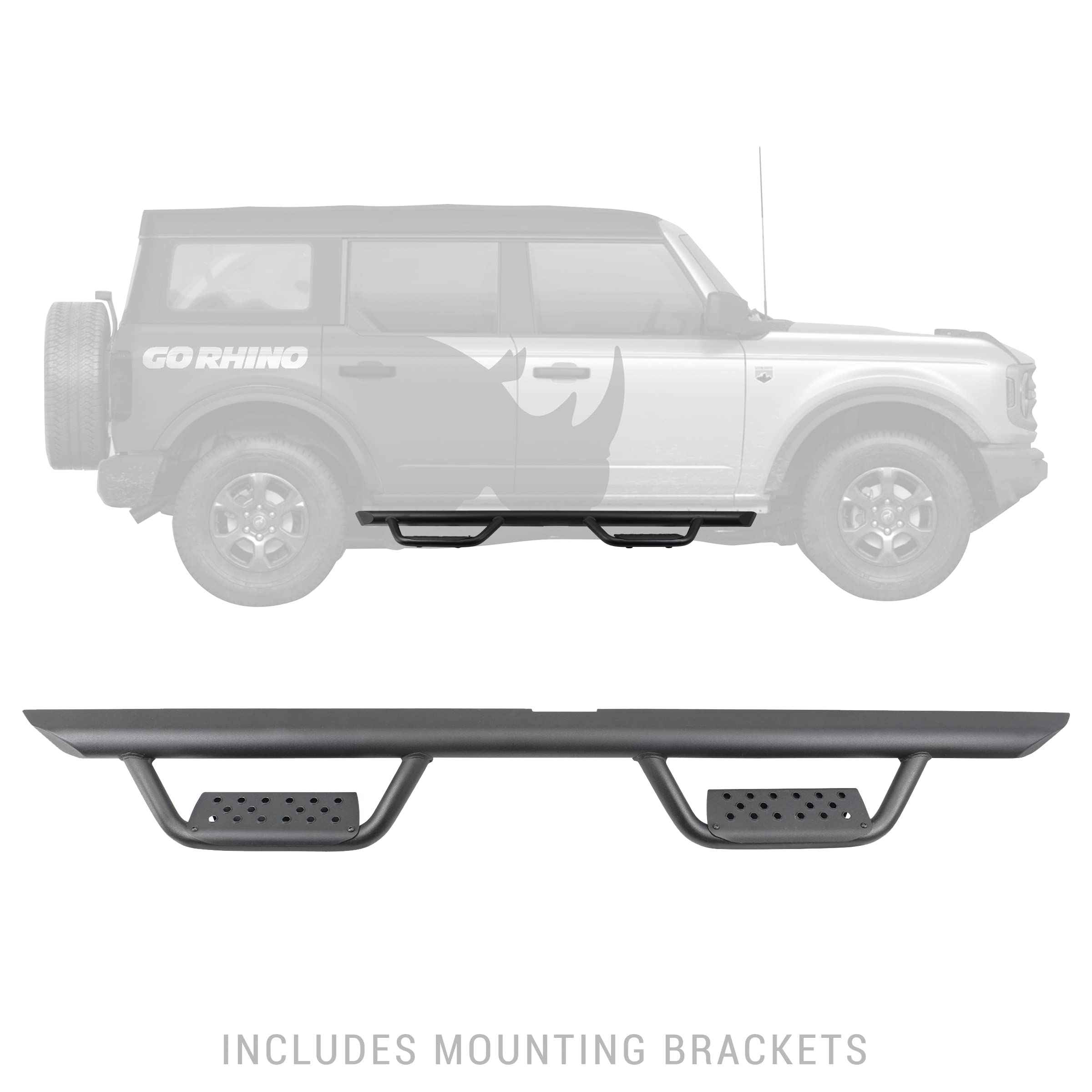 Dominator Xtreme D2 Sidestep & Brackets Go Rhino | Mild Steel, Textured Black | D224129T | Fits 2021-2025 Ford Bronco 4-Door (Excludes Bronco Sport)
