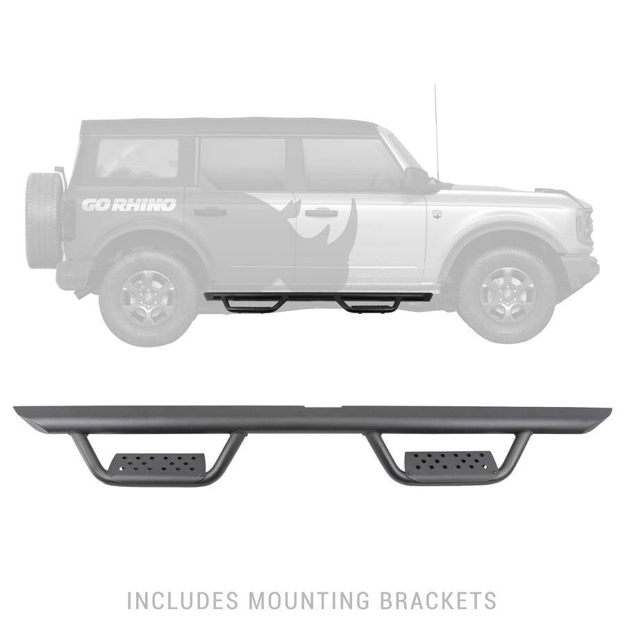 Dominator Xtreme D2 Sidestep & Brackets Go Rhino | Mild Steel, Textured Black | D224129T | Fits 2021-2025 Ford Bronco 4-Door (Excludes Bronco Sport)