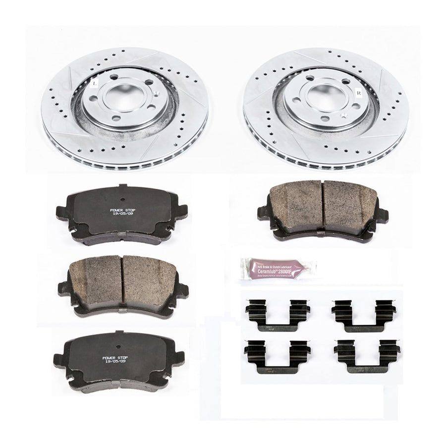 Power Stop K4564 Z23 Carbon Fiber Brake Pads with Drilled & Slotted Brake Rotors Kit Rear For Audi S4 2004-2009 [Model Specific]