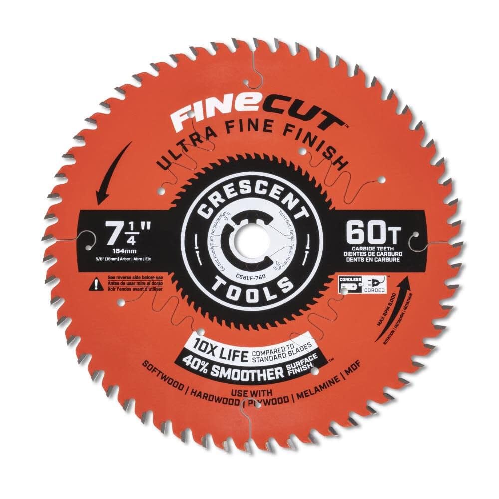 Crescent 7 1/4'' Circular Saw Blade X 60 Tooth Fine Cut Ultra Fine Finishing