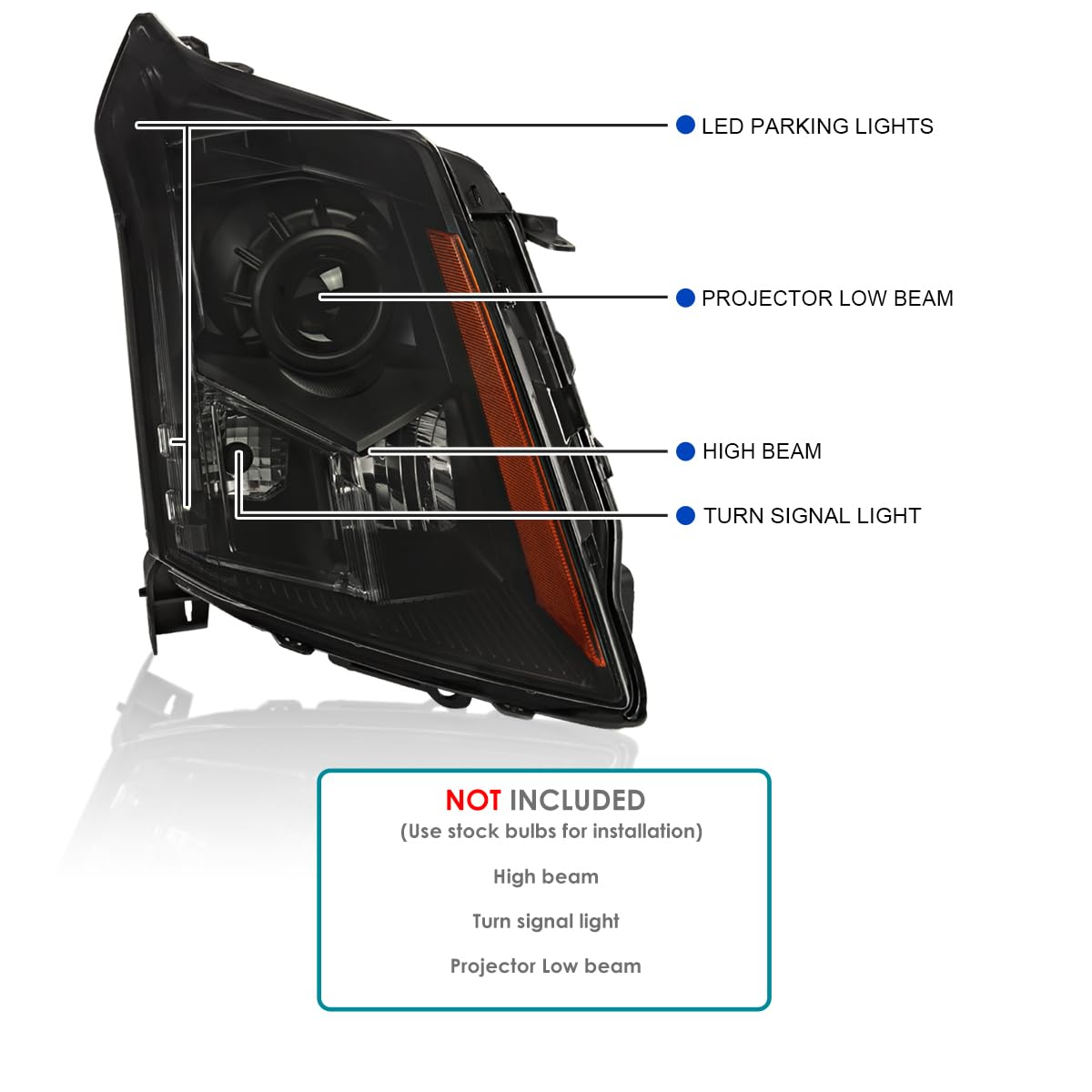 Black Smoke SPEC-D TUNING Projector Headlights Compatible with 2010-2016 Cadillac SRX, Left + Right Head Lamps Assembly