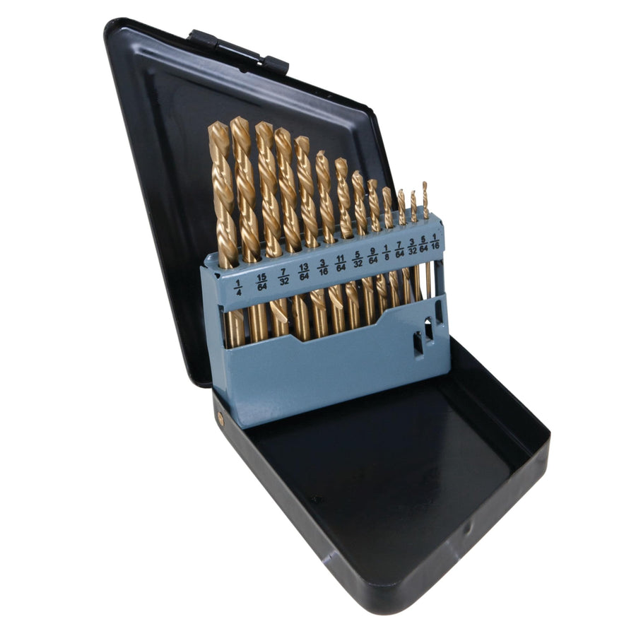 W9011 Performance Tool 13pc Left Hand Drill Bit Set, With Titanium Nitride Coating SAE (1/16-Inch - 1/4-Inch)
