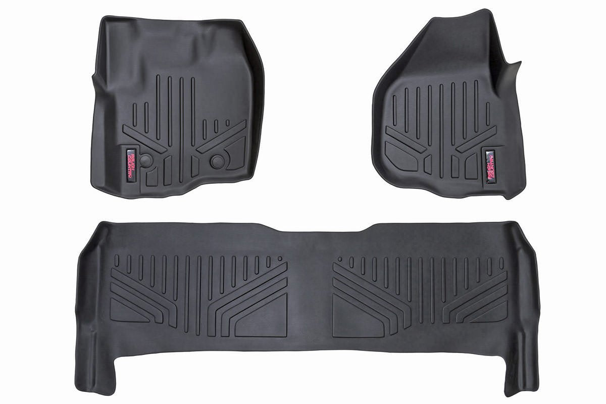 Rough Country Floor Mats for F-250/F-350 Ford Super Duty Crew Cab (2012-2016) - Non-Slip Waterproof Flexible Floor Mat, Front & Rear Set