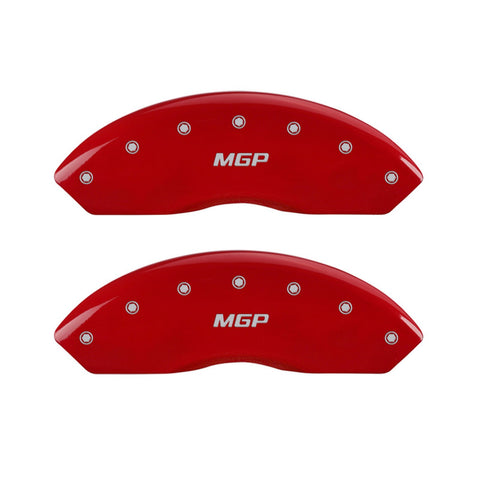 Engraved MGP Caliper Covers 43004SMGPRD with Red Powder Coat Finish and Silver Characters, (Set of 4)