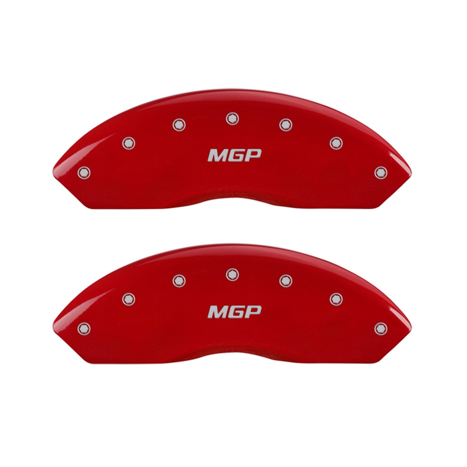 Engraved MGP Caliper Covers 49003SMGPRD with Red Powder Coat Finish and Silver Characters, (Set of 4)