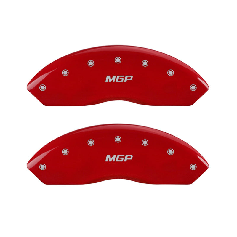 Engraved MGP Caliper Covers 49003SMGPRD with Red Powder Coat Finish and Silver Characters, (Set of 4)
