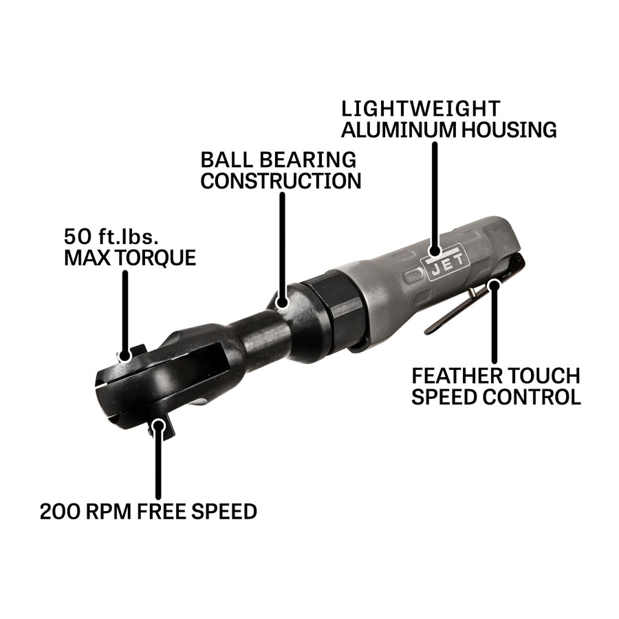 Pneumatic Ratchet Wrench Jet 3/8-Inch, 50 ft-lbs, 200 RPM (Model JAT-301)