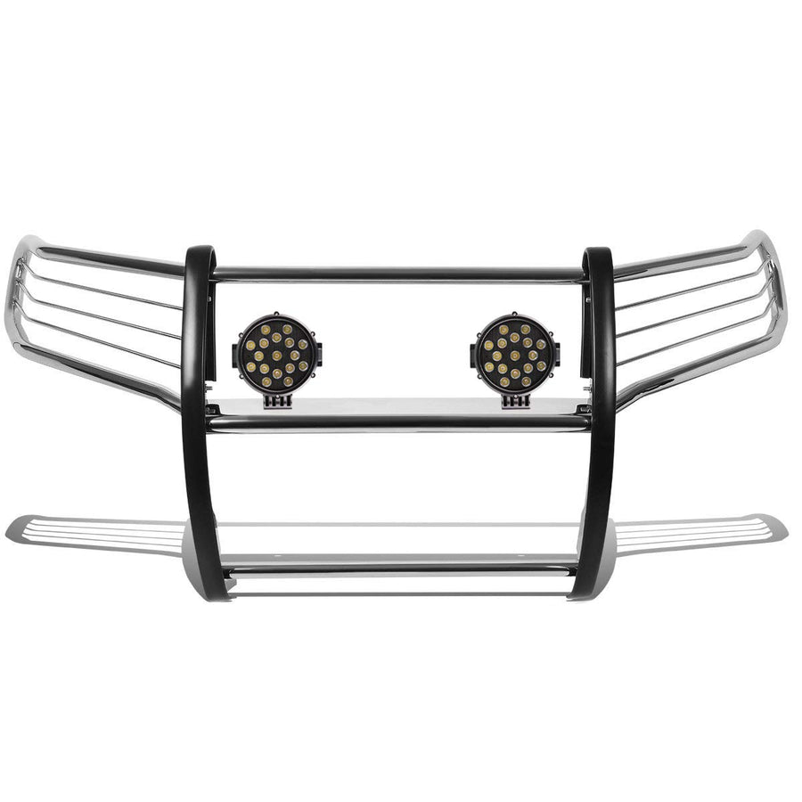 Bumper Guard Modular Black Horse Grille brush Stainless Steel Come With pair of 7.0"Dia.LED Lights with Black Trim Rings Compatible with 2010-2023 Toyota 4Runner-17TU31MSS-PLB