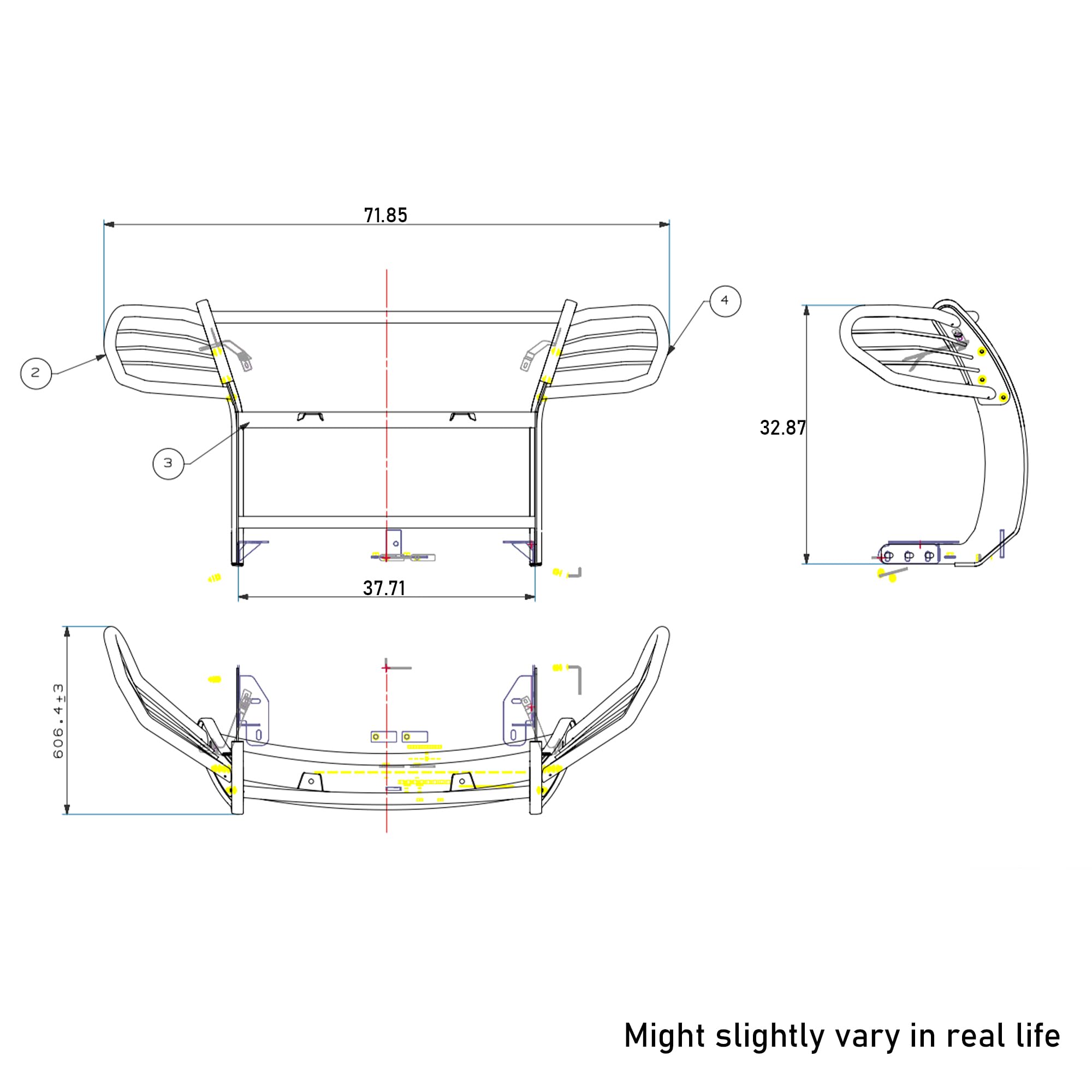 Bumper Guard Modular Black Horse Grille brush Come With pair of 7.0"Dia.LED Lights with Black Trim Rings Compatible with 2011-2015 Ford Explorer-17FJ28MA-PLB