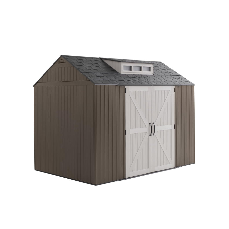 Rubbermaid Outdoor Extra Large Resin Storage Shed With Floor (7 x 10.5 Ft.) Weather Resistant Brown Organization for Home/Lawn Mower/Backyard Equipment/Bike Storage/Pool Supplies