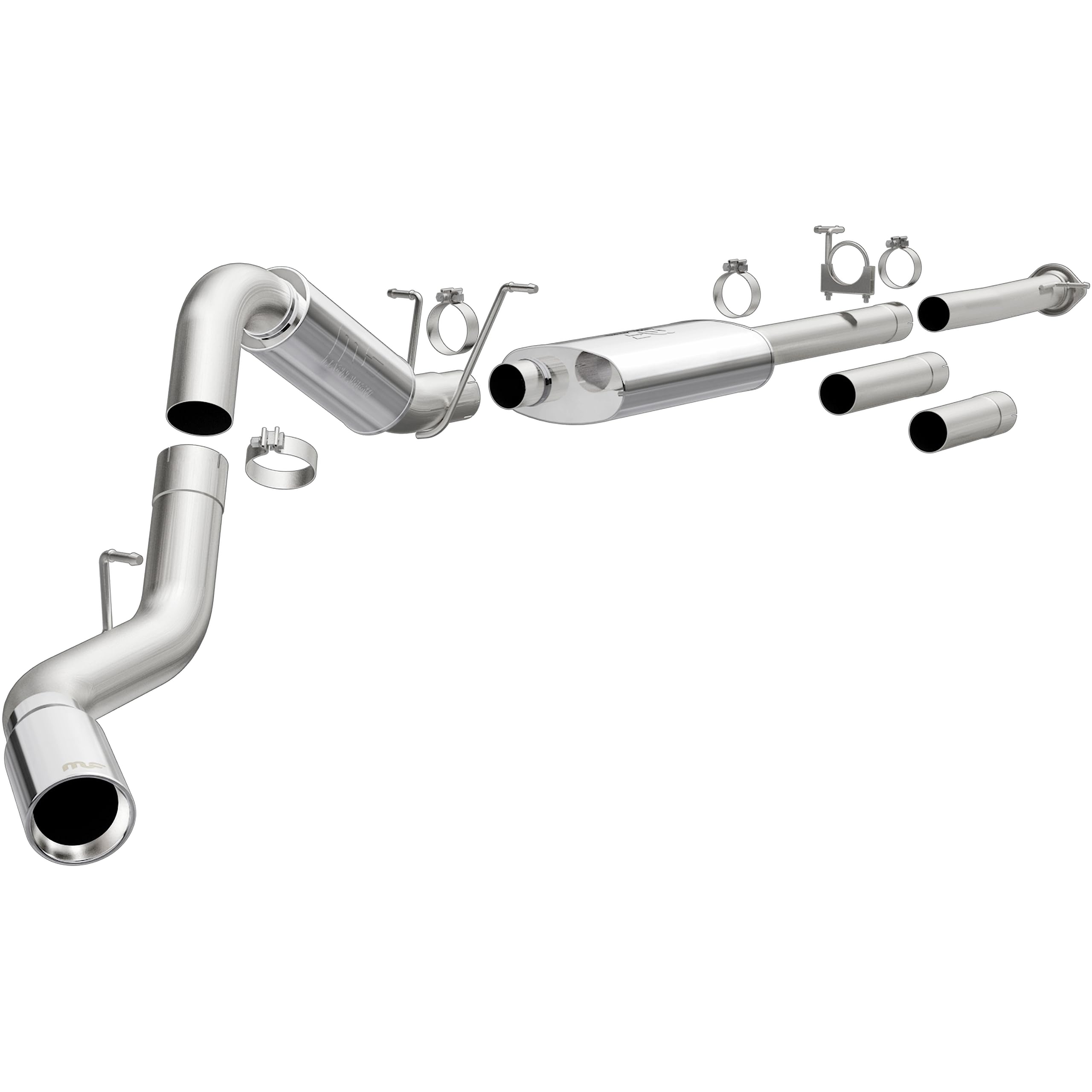 Cat-Back MagnaFlow Performance Exhaust System 19026 - Street Series, Stainless Steel 4in Main Piping, Single Passenger Side Rear Exit, Polished Finish 5in Exhaust Tip - Truck Performance Exhaust Kit