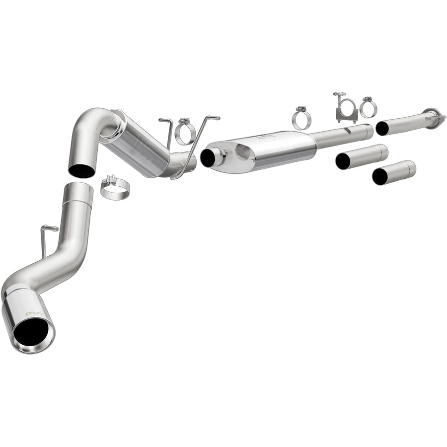 Cat-Back MagnaFlow Performance Exhaust System 19026 - Street Series, Stainless Steel 4in Main Piping, Single Passenger Side Rear Exit, Polished Finish 5in Exhaust Tip - Truck Performance Exhaust Kit