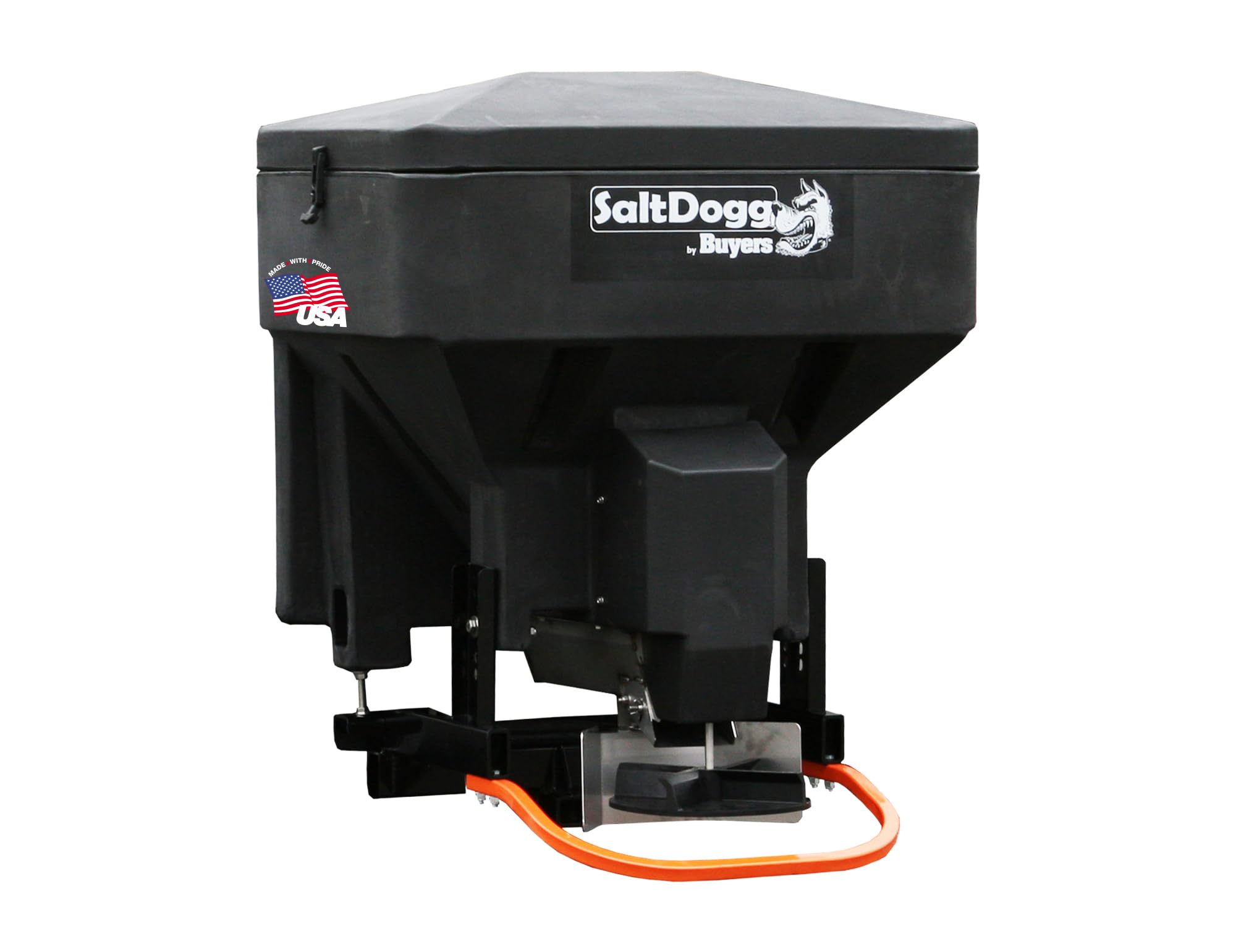 SaltDogg Buyers Products TGS03 Tailgate Salt Spreader, Made In The USA, 8 cu ft/600 lb Capacity, Horizontal Auger Feed, Commercial Salt Spreader For Truck Tailgate, Receiver Hitch Mount