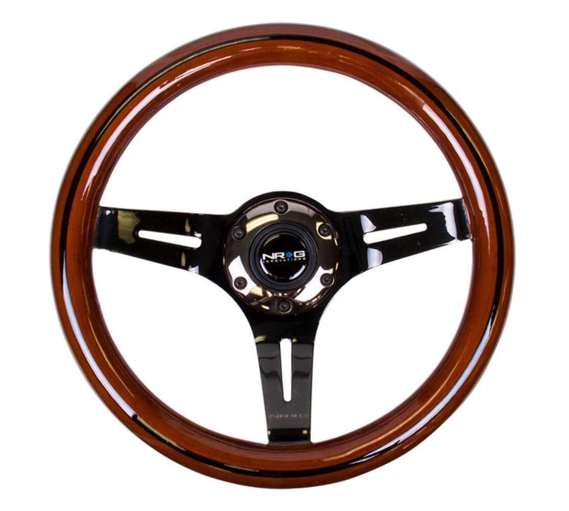 NRG Innovations Steering Wheel NRG-ST-310BRB-BK - Classic Dark Wood Grain Wheel, Black Line Inlay, 310mm, 3 Spoke Center in Black Chrome