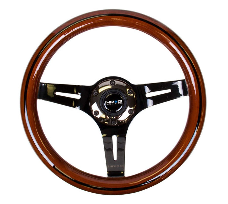 NRG Innovations Steering Wheel NRG-ST-310BRB-BK - Classic Dark Wood Grain Wheel, Black Line Inlay, 310mm, 3 Spoke Center in Black Chrome