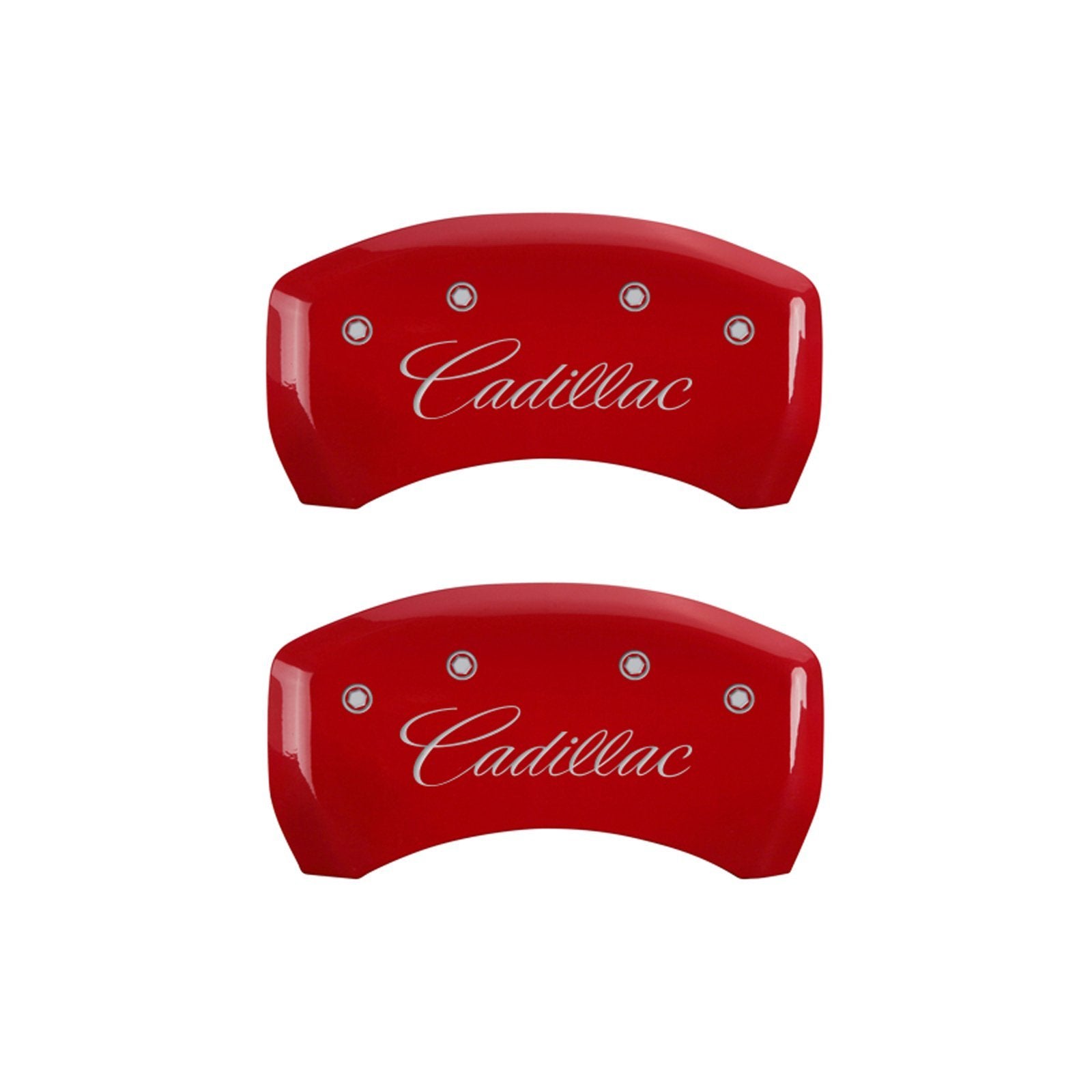 Caliper Covers MGP - Brake Caliper Covers Compatible with 2013-2019 Cadillac XTS (Requires 19"+ Wheels) Powder-Coated Finish, 4 PCS Front and Rear (Red - Cadillac Cursive Engraving)