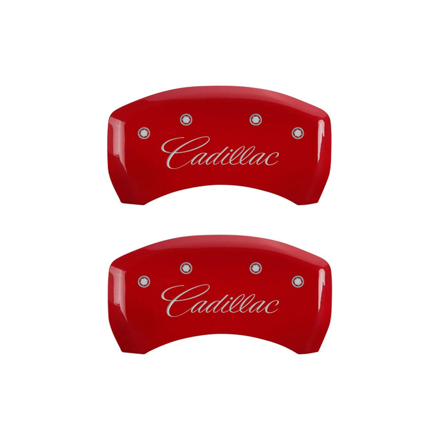 Caliper Covers MGP - Brake Caliper Covers Compatible with 2013-2019 Cadillac XTS (Requires 19"+ Wheels) Powder-Coated Finish, 4 PCS Front and Rear (Red - Cadillac Cursive Engraving)