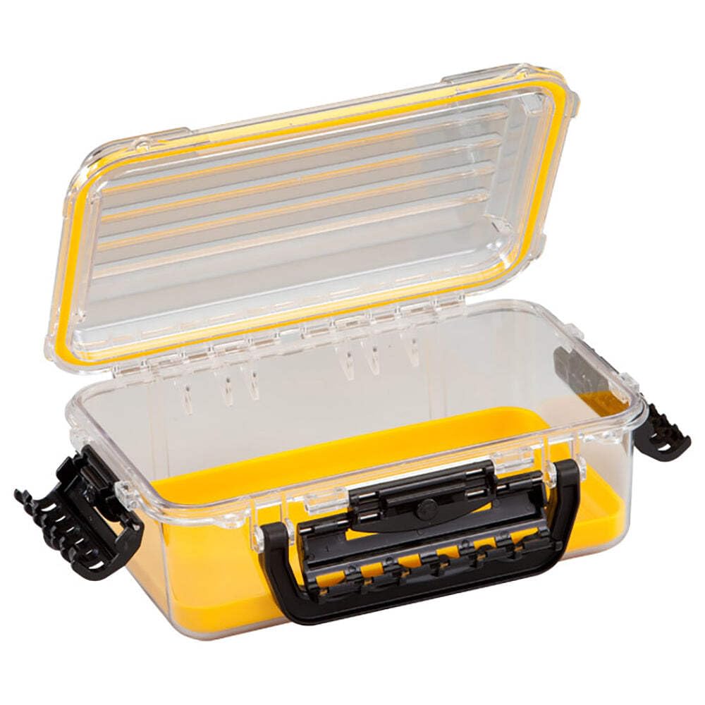 3600 Plano Guide Series Field Box Waterproof Case, Medium, Waterproof Dry Box with Wrist Strap for Boat, Kayak, and Camping, Outdoor Gear Storage, 11"L x 7"W x 4"H, Clear/yellow
