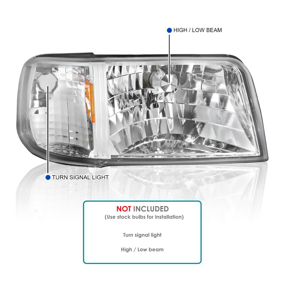 Chrome Housing SPEC-D TUNING Clear Lens 1PC Style Headlights Compatible with 1993-1997 Ford Ranger L+R Pair Head Light Lamp Assembly