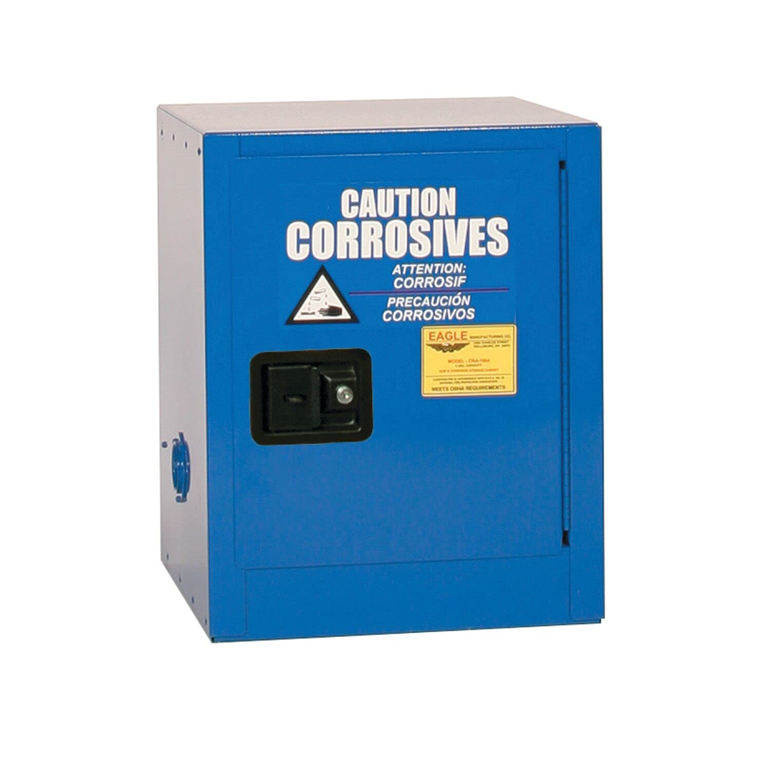 Eagle 4 Gallon Metal Acid and Corrosive Safety Cabinet, 1 Shelf, 1 Door, Manual Close, Made in The USA, Blue, CRA1904X