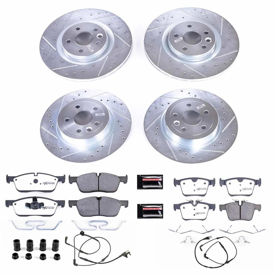 Power Stop Brake Kit Front and Rear For 2016 2017 2018 2019 Land Rover Range Rover Evoque - Truck & Tow Carbon Fiber Ceramic Pads & Drilled and Slotted Rotors Replacement, K7992-36