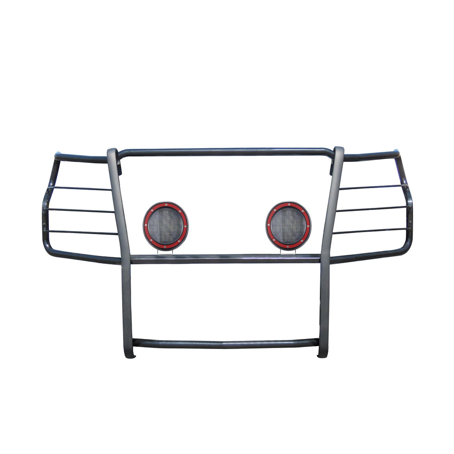 Bumper Guard Black Horse Grille Brush Modular Black Come with Pair of 5.3" Dia.LED Lights with Red Trim Rings Compatible with 2020-2024 Silverado 3500 HD|2020-2024 Silverado 2500 HD-17GT30MA-PLFR