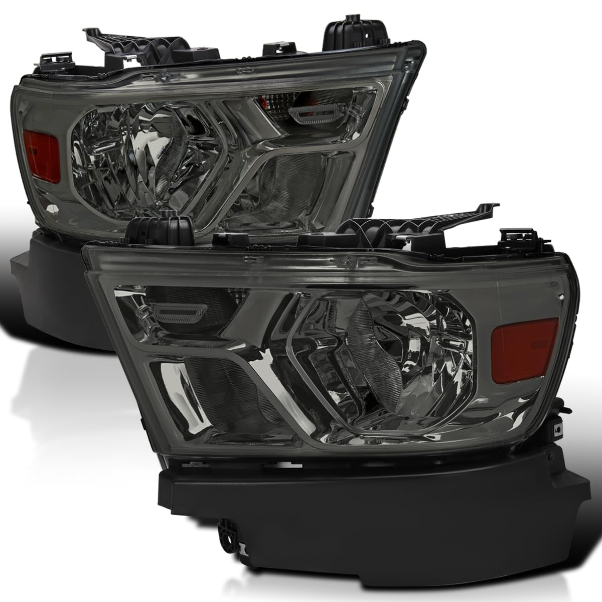 Smoke Headlights SPEC-D TUNING Compatible with 2019-2024 Ram 1500, Left + Right Pair Headlamp Assembly